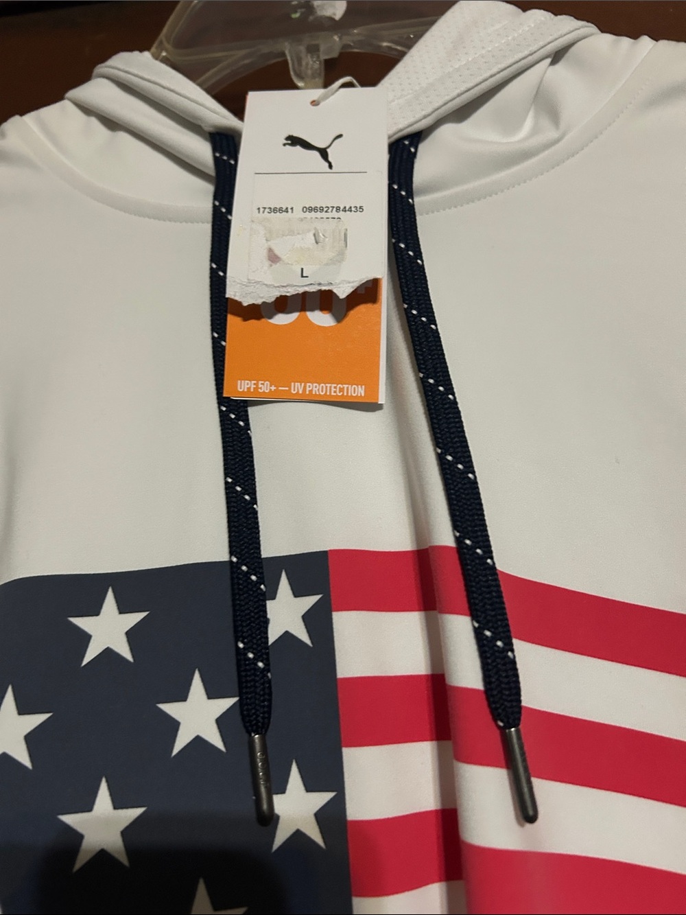 Puma White Hoodie with American Flag Graphic - Picture 5 of 12